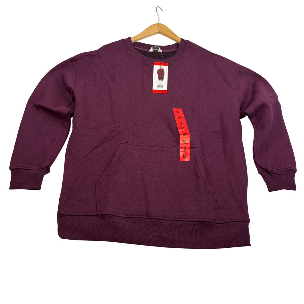 Danskin Womens Crewneck Sweatshirt Plum Heather Purple Kangaroo Pocket Size M